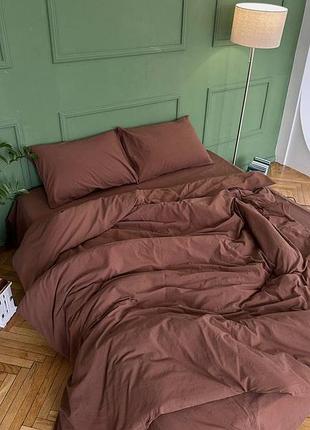 Постельное белье с вареного хлопка (washed cotton), 100% хлопок,турция "шоколад" евро макси