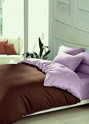 Постельное белье сатин dark chocolate + lilac двуспальный