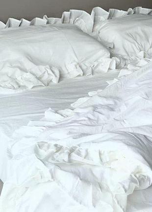 Постельное белье с вареного хлопка (washed cotton) з рюшами, 100% хлопок,турция "голубое"