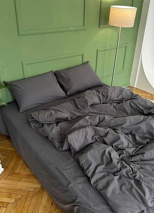 Постельное белье с вареного хлопка (washed cotton), 100% хлопок,турция "графит"
