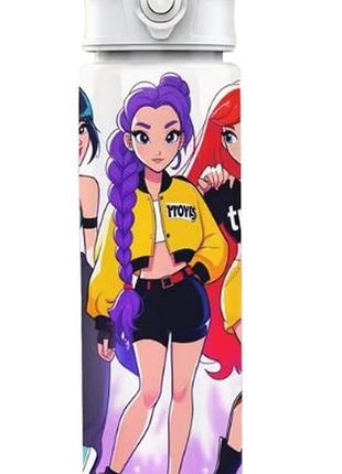 Детская бутылочка для воды с трубочкой кейпоп охотницы на демонов kpop demon hunters 750 мл