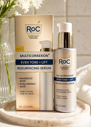 Сыворотка для лица roc multi correxion even tone + lift resurfacing serum с миндальной и гиалуроновой кислотой, 30 мл