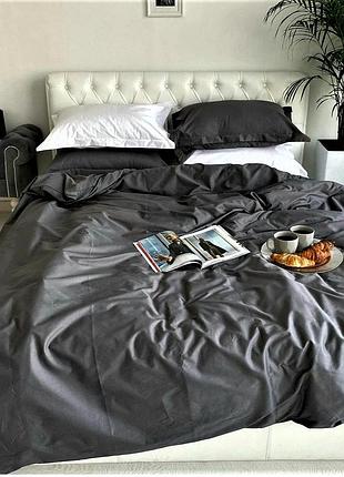 Постільна білизна сатин dark grey+white євро максі