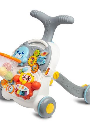 Ходунки-каталка игровой развивающий столик 2 в 1 caretero spark grey