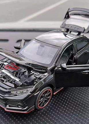 Модель автомобіля honda civic type r 1:32 чорна | металевий jdm хот-хетч з відкривними елементами