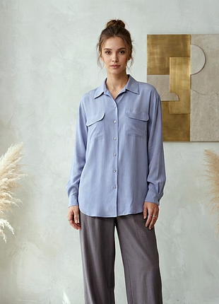 Роскошная шелковая серо-голубая рубашка, l, xl