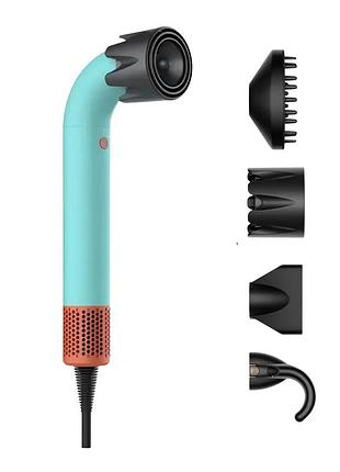 Фен стайлер super hairdryer мультистайлер 1600 вт прибор для волос с холодным горячим воздухом 4 насадки голубой