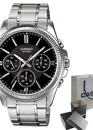 Casio mtp-1375d-1a — мужские кварцевые часы, сталь, чёрный циферблат, 50 wr