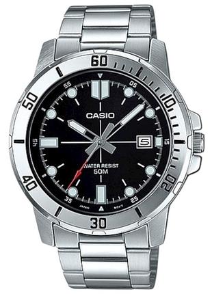 Casio mtp-vd01d-1e — чоловічий кварцовий годинник, сталь, чорний циферблат, 30 wr