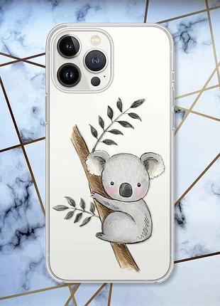 Прозрачный чехол с защитой камеры на iphone 14 pro max :: коала (принт 132)