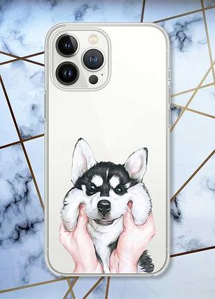 Прозрачный чехол с защитой камеры на iphone 14 pro max :: мордочка (принт 121)