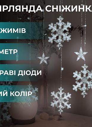 Гирлянда светодиодная снежинка и звезда 3 метра 108 led белый гирлянда на окно 8 режимов