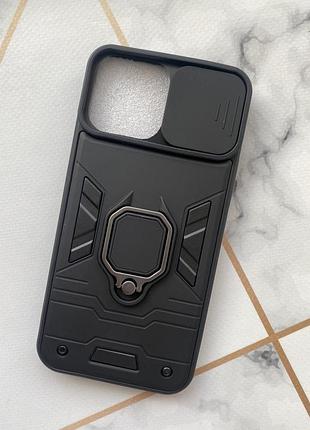 Силиконовый чехол со слайд-камерой и кольцом-подставкой для iphone 13 pro max черный