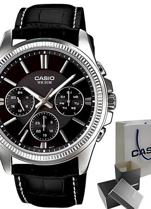 Casio mtp-1375l-1a — мужские кварцевые часы, сталь, чёрный циферблат, 50 wr