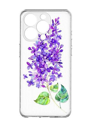 Прозрачный чехол с защитой камеры на iphone 15 pro max :: веточка сирени (принт 280)