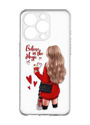 Прозрачный чехол с защитой камеры на iphone 15 pro max :: девушка с кофе (принт 137)