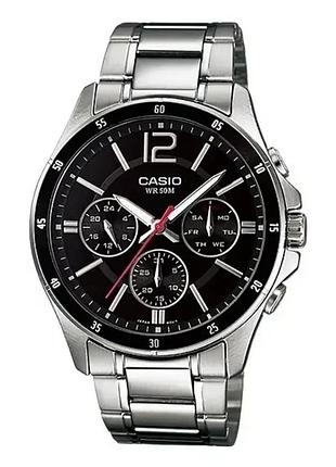 Casio mtp-1374d-1a — мужские кварцевые часы, сталь, чёрный циферблат, 50 wr