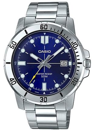 Casio mtp-vd01d-2e — чоловічий кварцовий годинник, сталь, синій циферблат, 30 wr