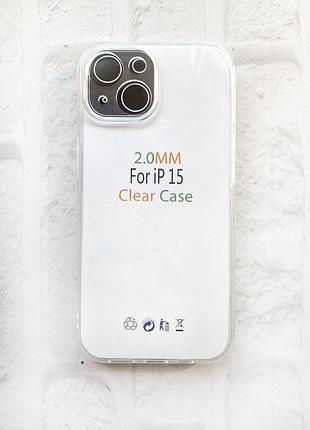 Силиконовый прозрачный чехол с защитой камер на iphone 15