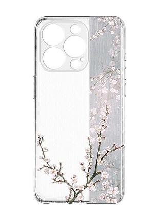 Прозрачный чехол с защитой камеры на iphone 15 pro max :: цветущая сакура (принт 285)