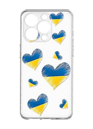 Прозрачный чехол с защитой камеры на iphone 15 pro max :: сердечка. украина (принт 258)