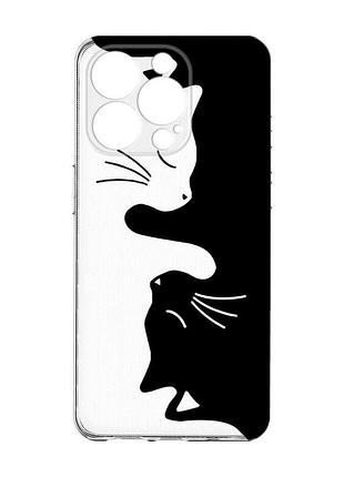 Прозрачный чехол с защитой камеры на iphone 15 pro max :: кошечки (принт 118)