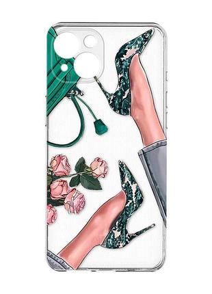 Прозрачный чехол с защитой камер на iphone 15 :: туфельки и цветы (принт 225)