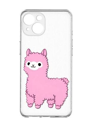 Прозрачный чехол с защитой камер на iphone 15 :: лама розовая (принт 100)