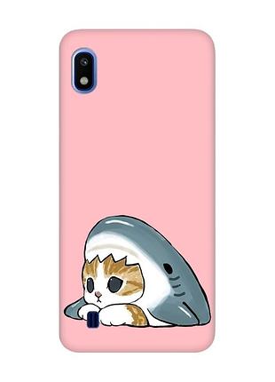 Матовый розовый чехол на samsung galaxy a10 (2019) a105 котик акула (принт 421)