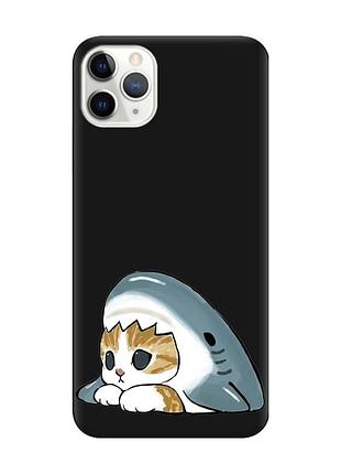 Матовый черный чехол на iphone 11 pro max (6.5) котик акула (принт 421)