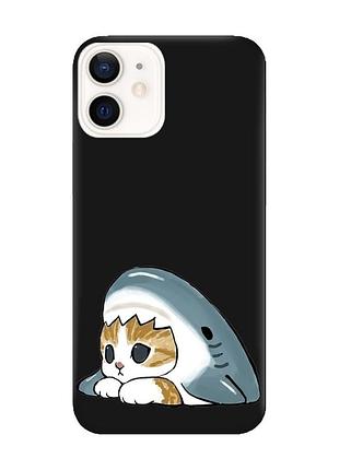 Матовий чорний чохол на apple iphone 12 / 12 pro (6.1) котик акула (принт 421)