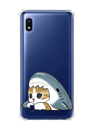 Чехол с утолщёнными углами для samsung galaxy a10 (2019)/a105 котик акула (принт 421)