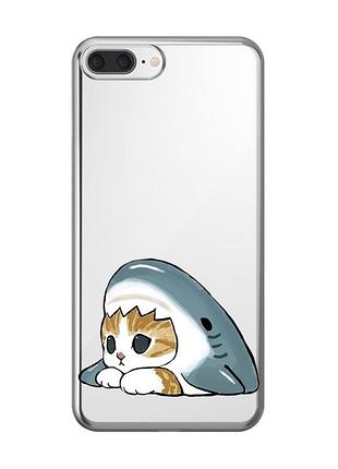 Прозрачный чехол для iphone 7 plus / 8 plus котик акула (принт 421)