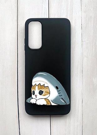 Матовий чохол на samsung galaxy a05s (a057) чорний котик акула (принт 421)