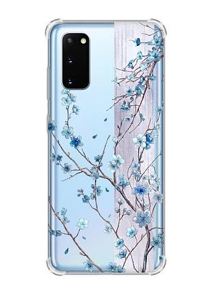 Чехол с утолщёнными углами на samsung galaxy s20 plus цветущая сакура (принт 422)