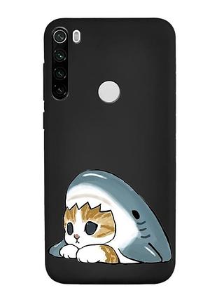 Матовый черный чехол на xiaomi redmi note 8t котик акула (принт 421)