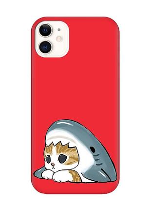 Матовий червоний чохол на apple iphone 11 (6.1) котик акула (принт 421)
