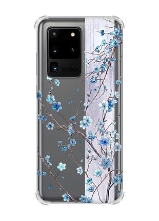 Чехол с утолщёнными углами на samsung galaxy s20 ultra цветущая сакура (принт 422)