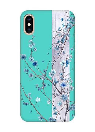 Матовый бирюзовый чехол на iphone xs max цветущая сакура (принт 422)