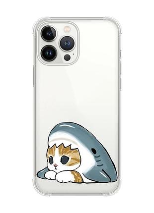 Чохол із потовщеними кутами на iphone 14 pro max котик акула (принт 421)