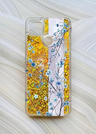Чохол з плаваючими золотими блискітками на xiaomi redmi 9c/10a квітуча сакура (принт 422)