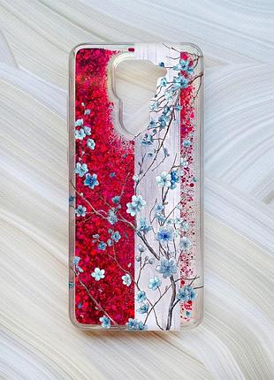 Чехол с плавающими розовыми блестками на xiaomi redmi note 9/10x цветущая сакура (принт 422)