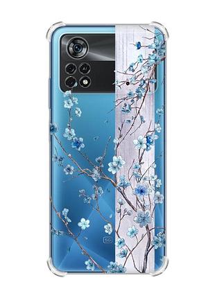 Чохол з потовщеними кутами на xiaomi poco x4 pro 5g квітуча сакура (принт 422)