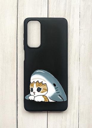 Матовий чохол на samsung galaxy m54 чорний котик акула (принт 421)