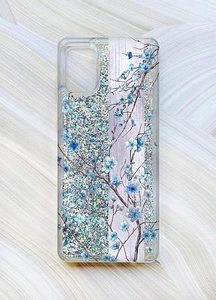 Чехол с плавающими серебряными блестками на samsung galaxy a31 цветущая сакура (принт 422)