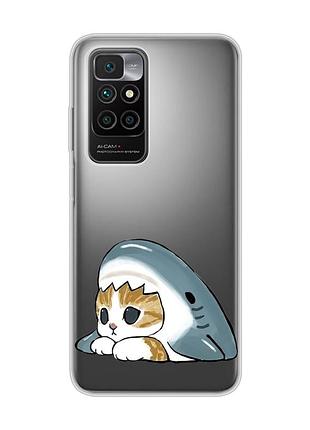 Прозрачный чехол на xiaomi redmi 10/10 (2022) котик акула (принт 421)