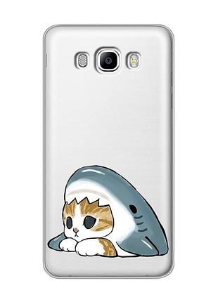 Прозрачный чехол на samsung galaxy j7(2016) j710 котик акула (принт 421)