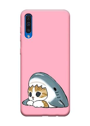 Матовый розовый чехол на samsung galaxy a50 (2019) a505/a30s котик акула (принт 421)