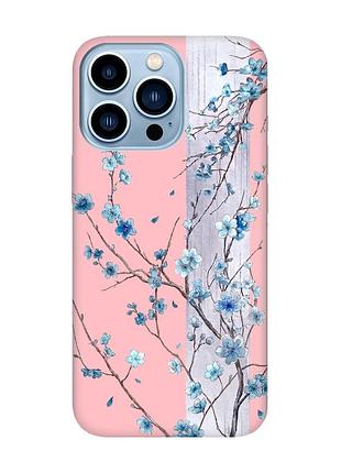 Матовий рожевий чохол на apple iphone 13 pro max квітуча сакура (принт 422)