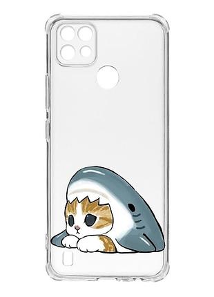 Чохол з потовщеними кутами на realme c21 котик акула (принт 421)
